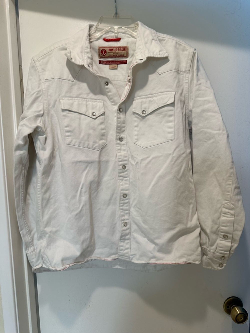 Iron & Resin Reno Western White Shirt with Red Trim Size Medium w Pearl Snaps